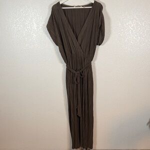 Soft Surroundings Brown Crinkle Pleated Maxi Dress Faux Wrap Size XL